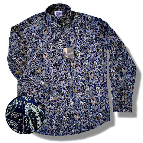 Lambretta High Collar Button Mod Paisley Shirt Navy Preview